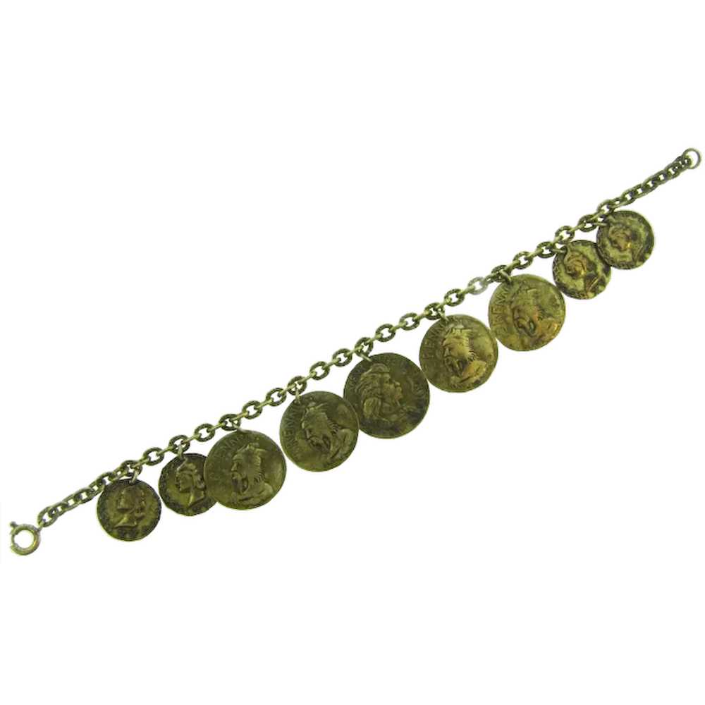 Vintage gold tone charm Bracelet of ancient coins - image 1