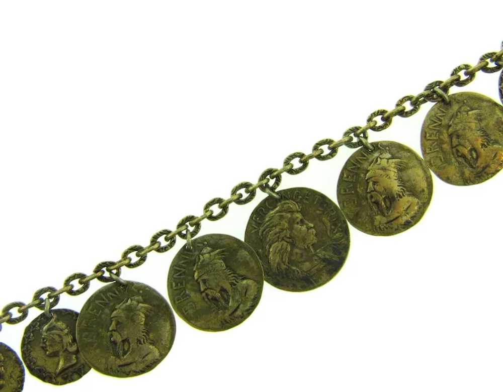 Vintage gold tone charm Bracelet of ancient coins - image 2