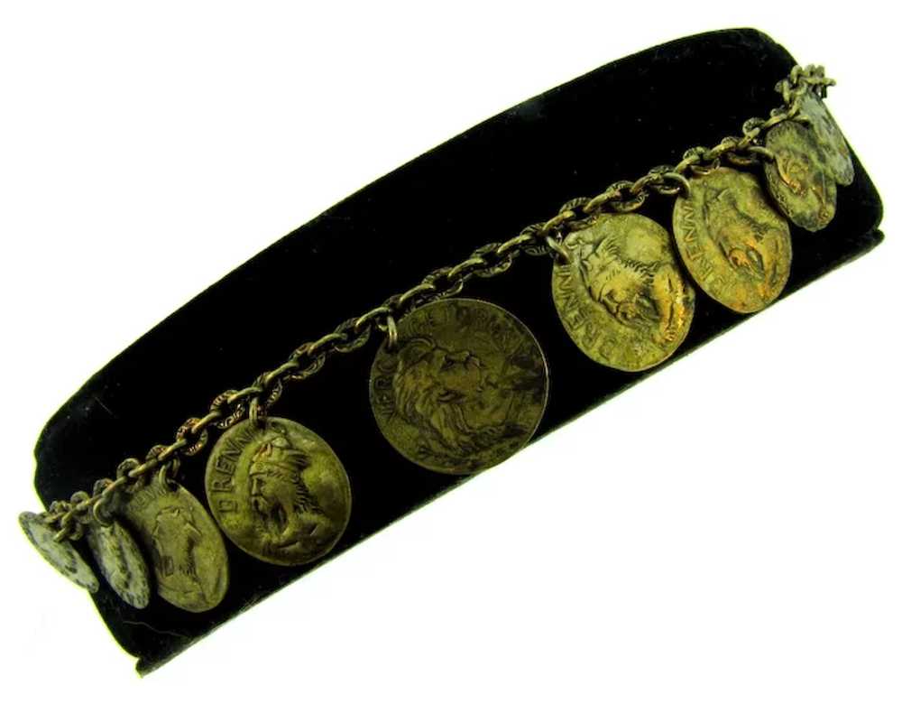 Vintage gold tone charm Bracelet of ancient coins - image 3