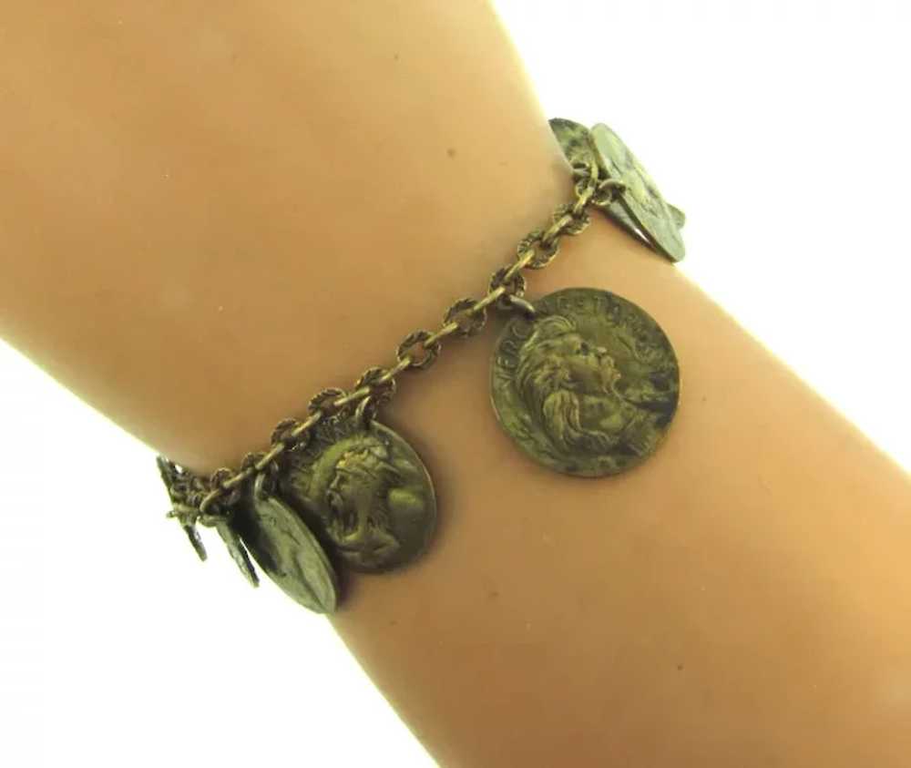 Vintage gold tone charm Bracelet of ancient coins - image 4