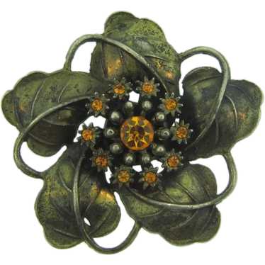 Signed Little Nemo large flower Brooch with topaz… - image 1