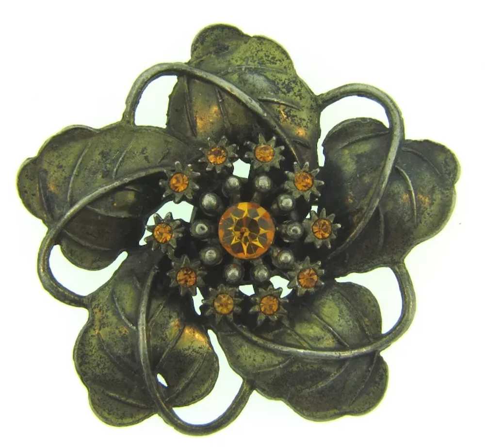 Signed Little Nemo large flower Brooch with topaz… - image 4