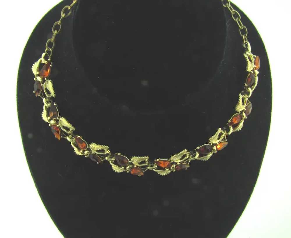 Vintage gold tone link choker Necklace with topaz… - image 2