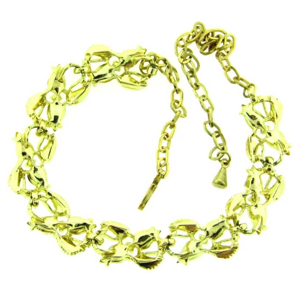 Vintage gold tone link choker Necklace with topaz… - image 3