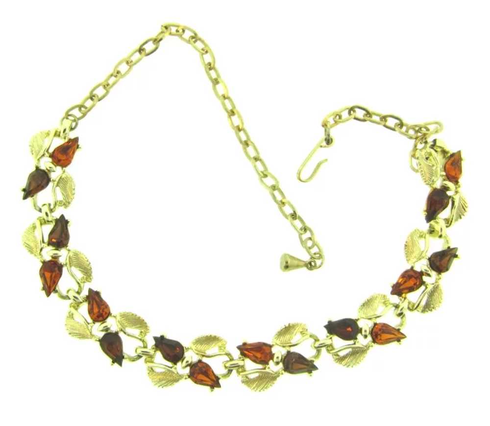 Vintage gold tone link choker Necklace with topaz… - image 5