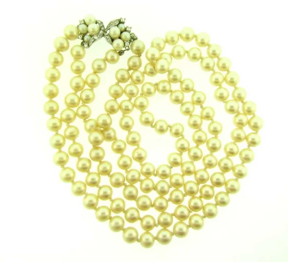 Vintage double strand faux pearl Necklace with rh… - image 2
