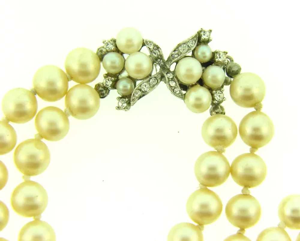 Vintage double strand faux pearl Necklace with rh… - image 3