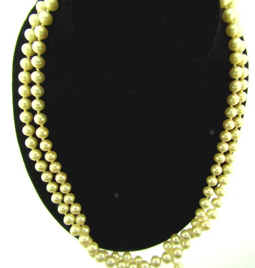 Vintage double strand faux pearl Necklace with rh… - image 5