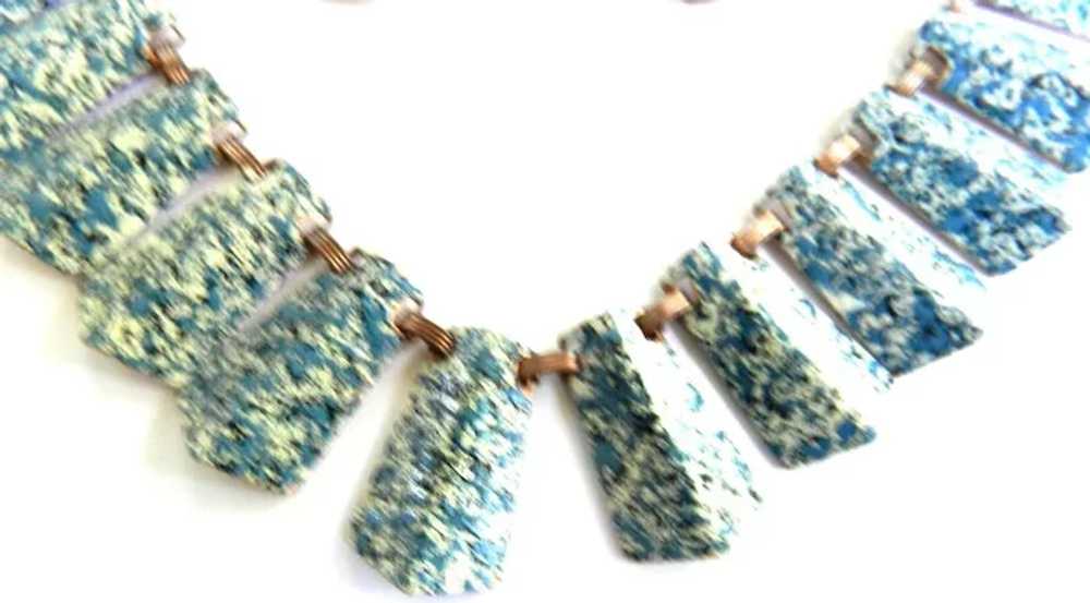 Mid-Century 50's Copper and Teal Blue Enamel Blue… - image 2