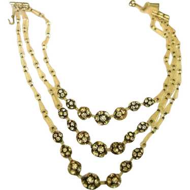 1920s Rhinestone Ball and Crystal  Necklace 3 Rows