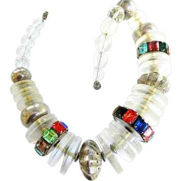 Runway Vintage Lucite Huge Necklace with Rhinesto… - image 1