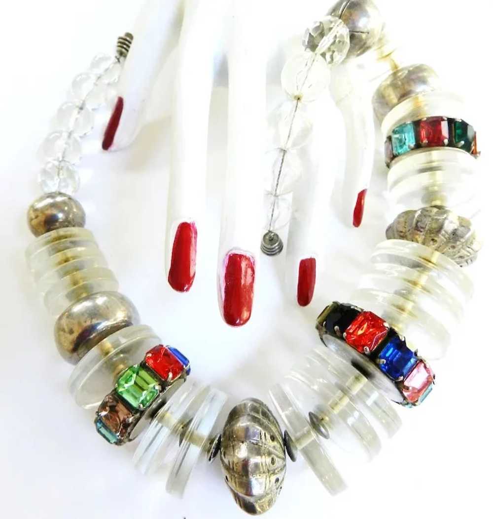 Runway Vintage Lucite Huge Necklace with Rhinesto… - image 2