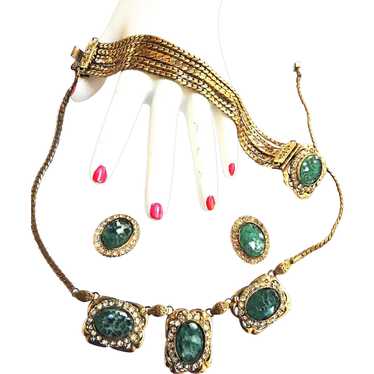 Vintage   Art Glass Pressed Glass Necklace Bracel… - image 1