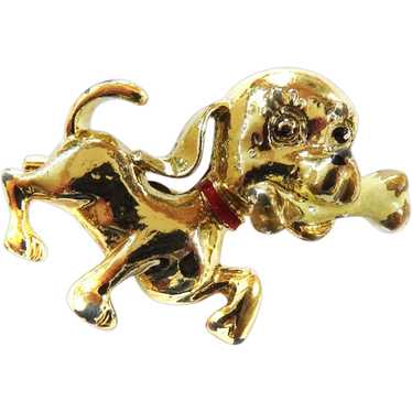 Gold Tone Puppy with Bone Pin Vintage