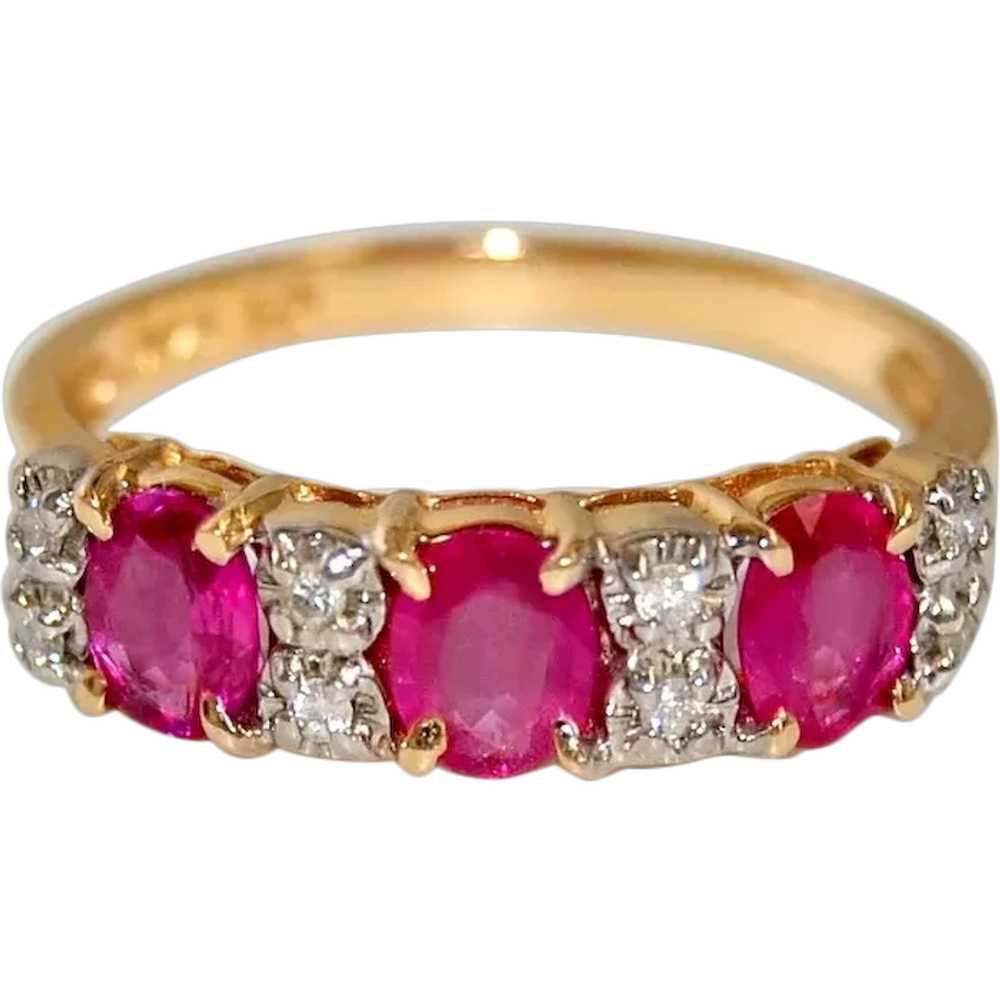 Burmese Ruby and Diamond 14K Gold Eternity Ring B… - image 1