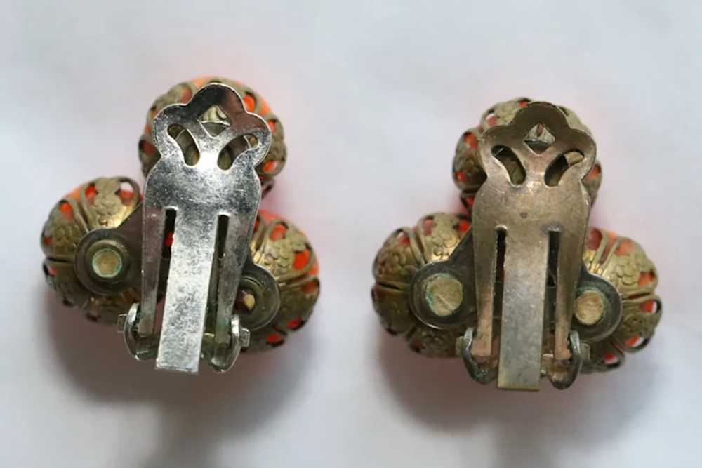 Vintage clip on earrings-orange plastic beads - image 3