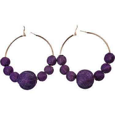Vintage Purple Ball Cages Hoop Pierced Earrings