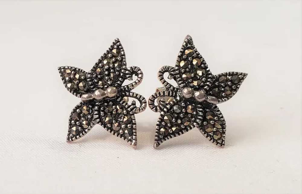 Vintage Sterling Silver Marcasite Butterfly Earri… - image 2