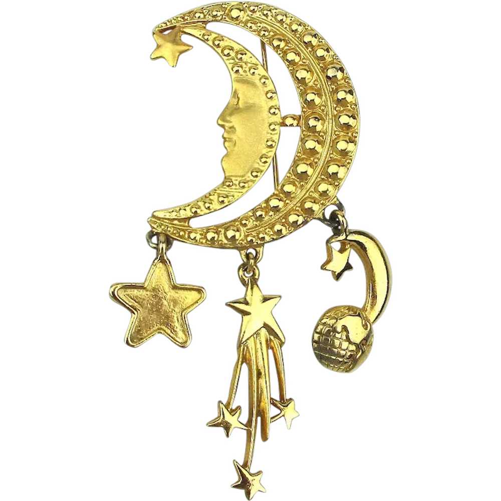 Woman in the Moon Goldtone Pin Brooch w/ Cosmic C… - image 1