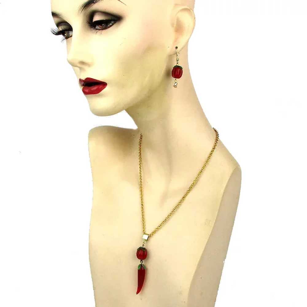 Serious Red Pepper Figural Charm Set Necklace Ear… - image 2