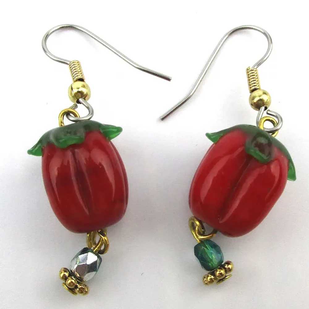 Serious Red Pepper Figural Charm Set Necklace Ear… - image 3