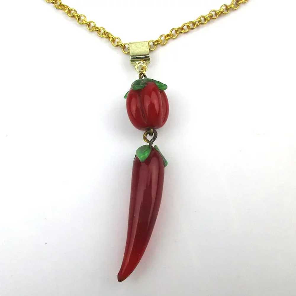 Serious Red Pepper Figural Charm Set Necklace Ear… - image 4