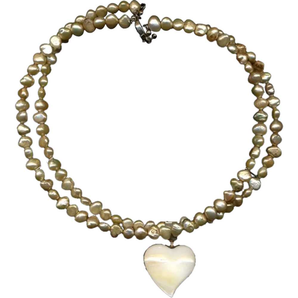 Baroque Pearls & Sterling Silver Flip-Over Heart … - image 1