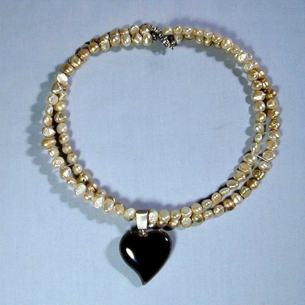 Baroque Pearls & Sterling Silver Flip-Over Heart … - image 3