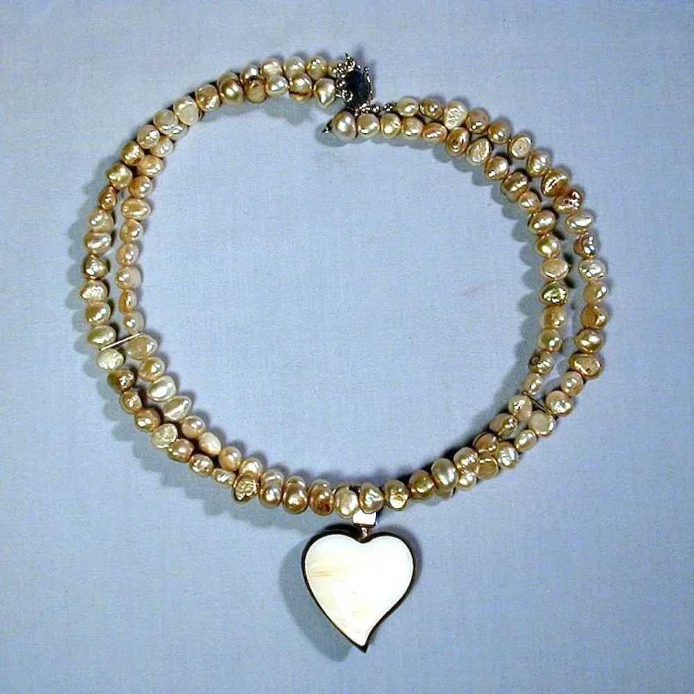 Baroque Pearls & Sterling Silver Flip-Over Heart … - image 4