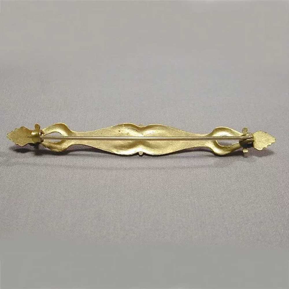 Antique Art Nouveau 4-Inch Bar Pin w/ Coral - image 3