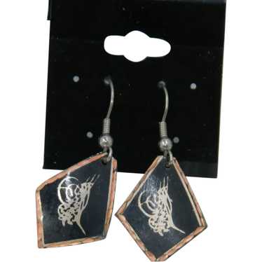 Unique Copper Enameled Etched Dangler Earrings