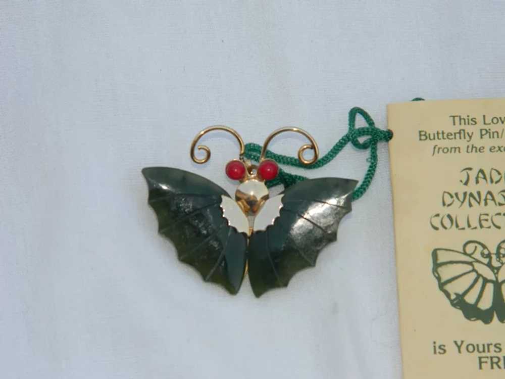 Jade Dynasty Butterfly Coral Beaded Eyes Brooch a… - image 3