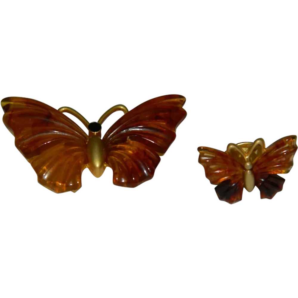 Beautiful Root beer Lucite Butterfly Scatter Pin … - image 1