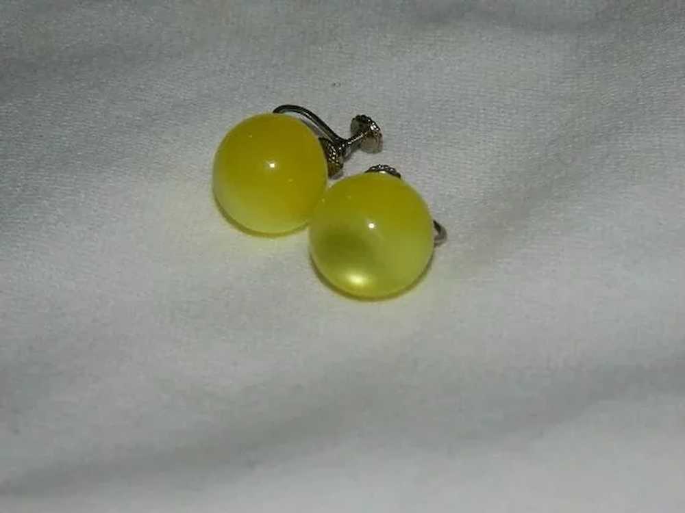 Rare Yellow Moonglow Screw Back Earrings - image 3