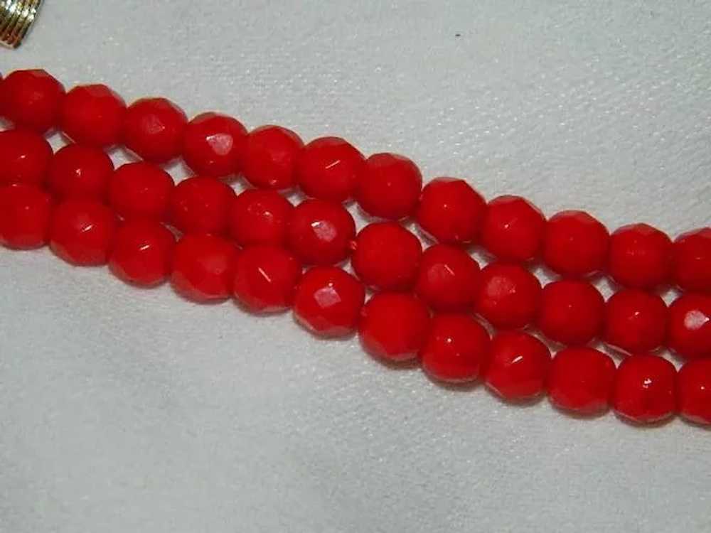 Romantic Cherry Red Glass Beaded Triple Strand Ne… - image 3