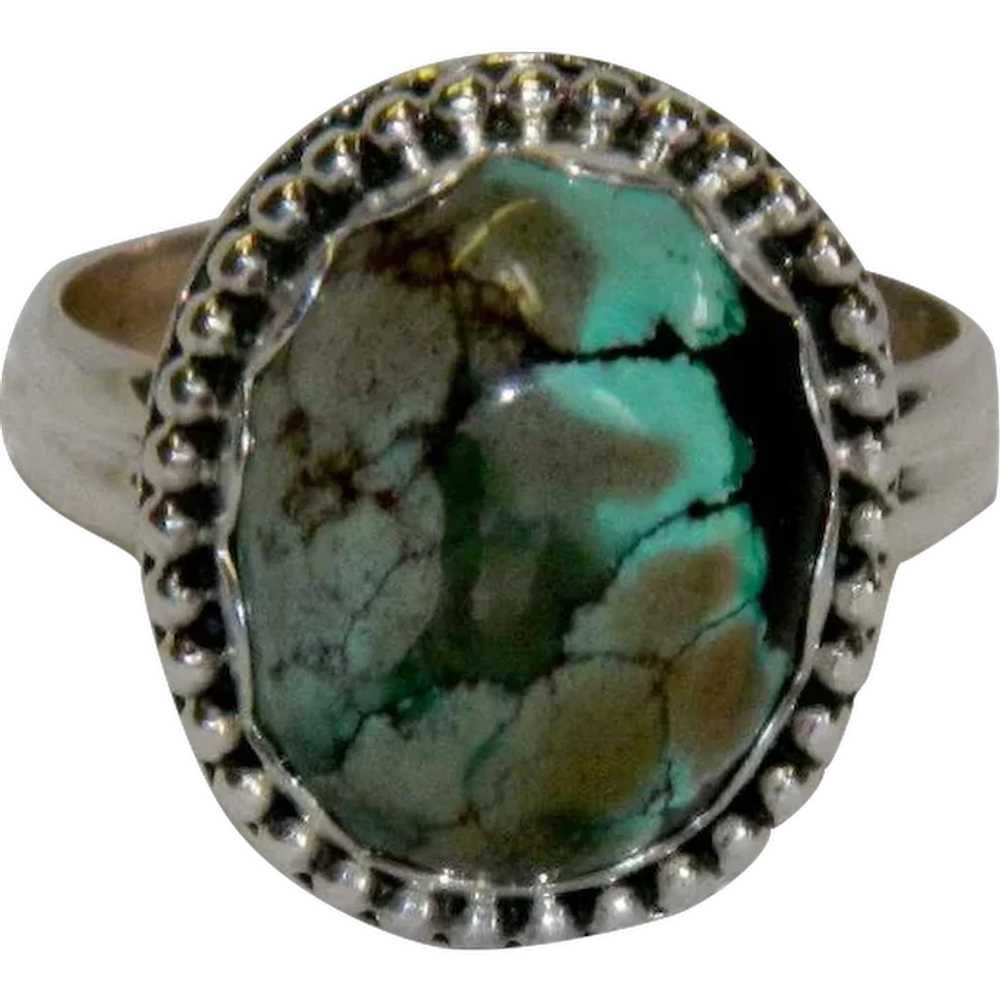 Gorgeous Spiderweb Turquoise Sterling Ring sz 8 - image 1