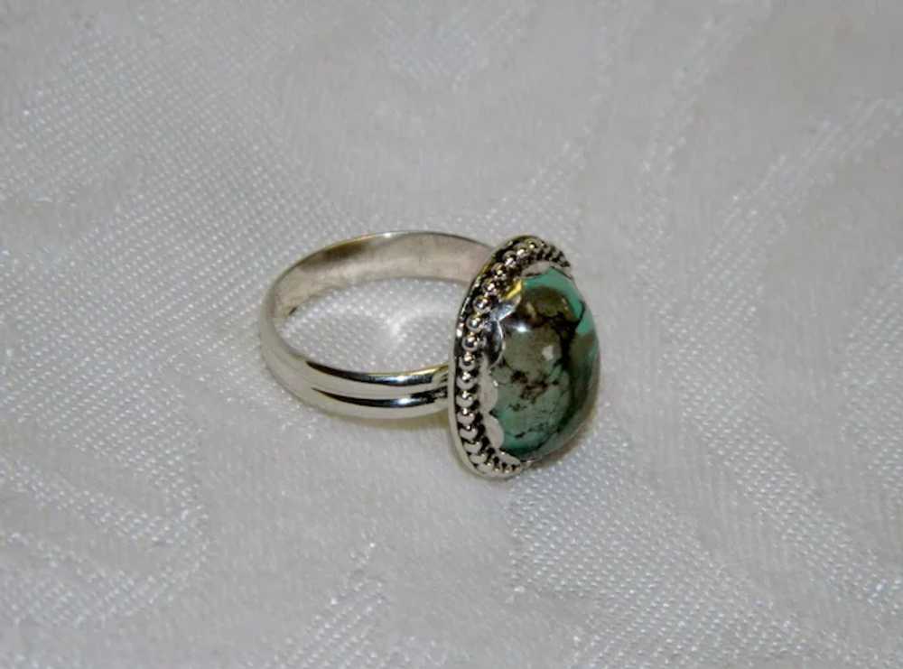 Gorgeous Spiderweb Turquoise Sterling Ring sz 8 - image 2