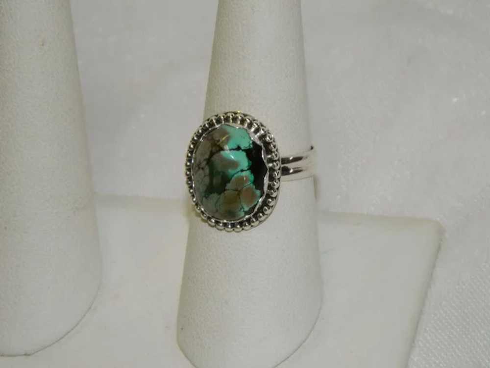 Gorgeous Spiderweb Turquoise Sterling Ring sz 8 - image 6