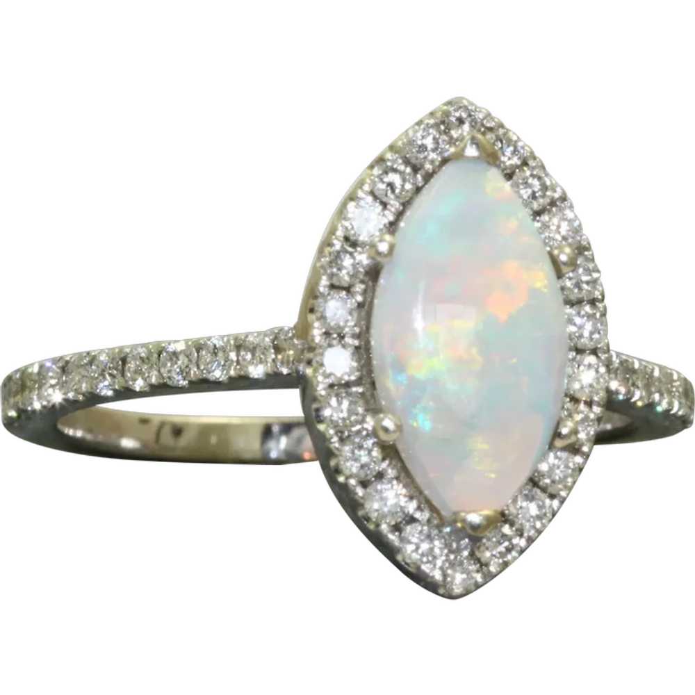 Estate 14KW Opal and Diamond Marquise Ring - image 1