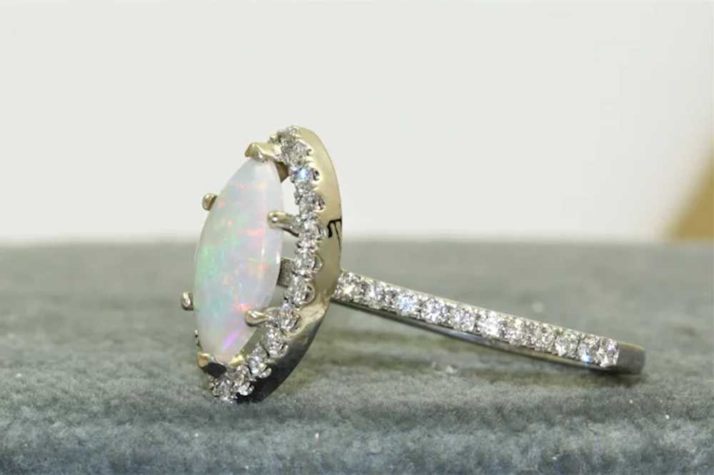 Estate 14KW Opal and Diamond Marquise Ring - image 3