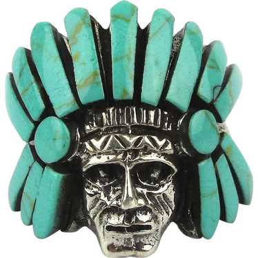 Unique Native American Indian Chief Ring Sterling… - image 1