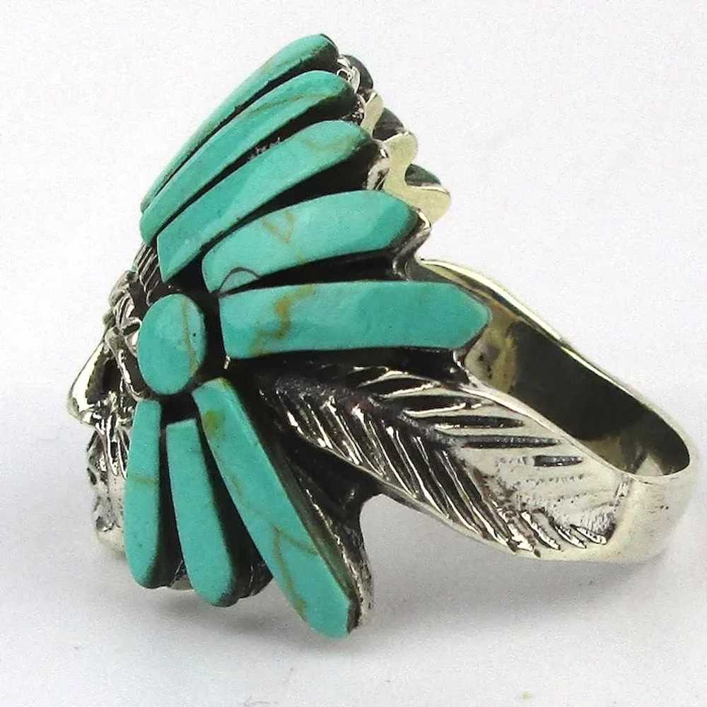 Unique Native American Indian Chief Ring Sterling… - image 2