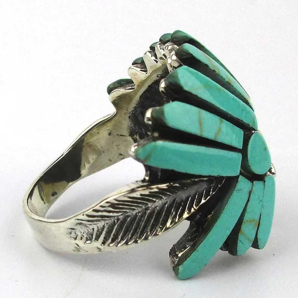 Unique Native American Indian Chief Ring Sterling… - image 3