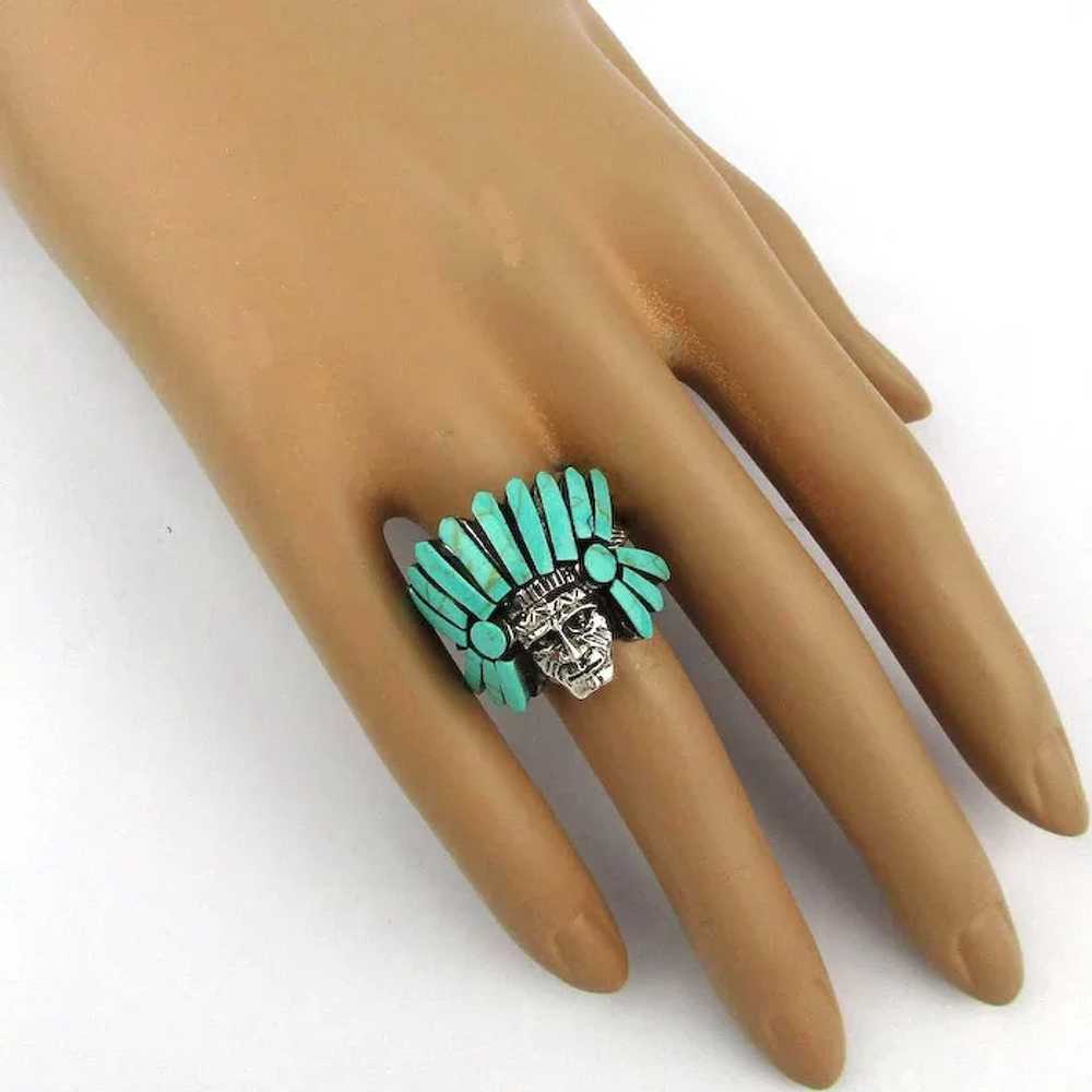 Unique Native American Indian Chief Ring Sterling… - image 4