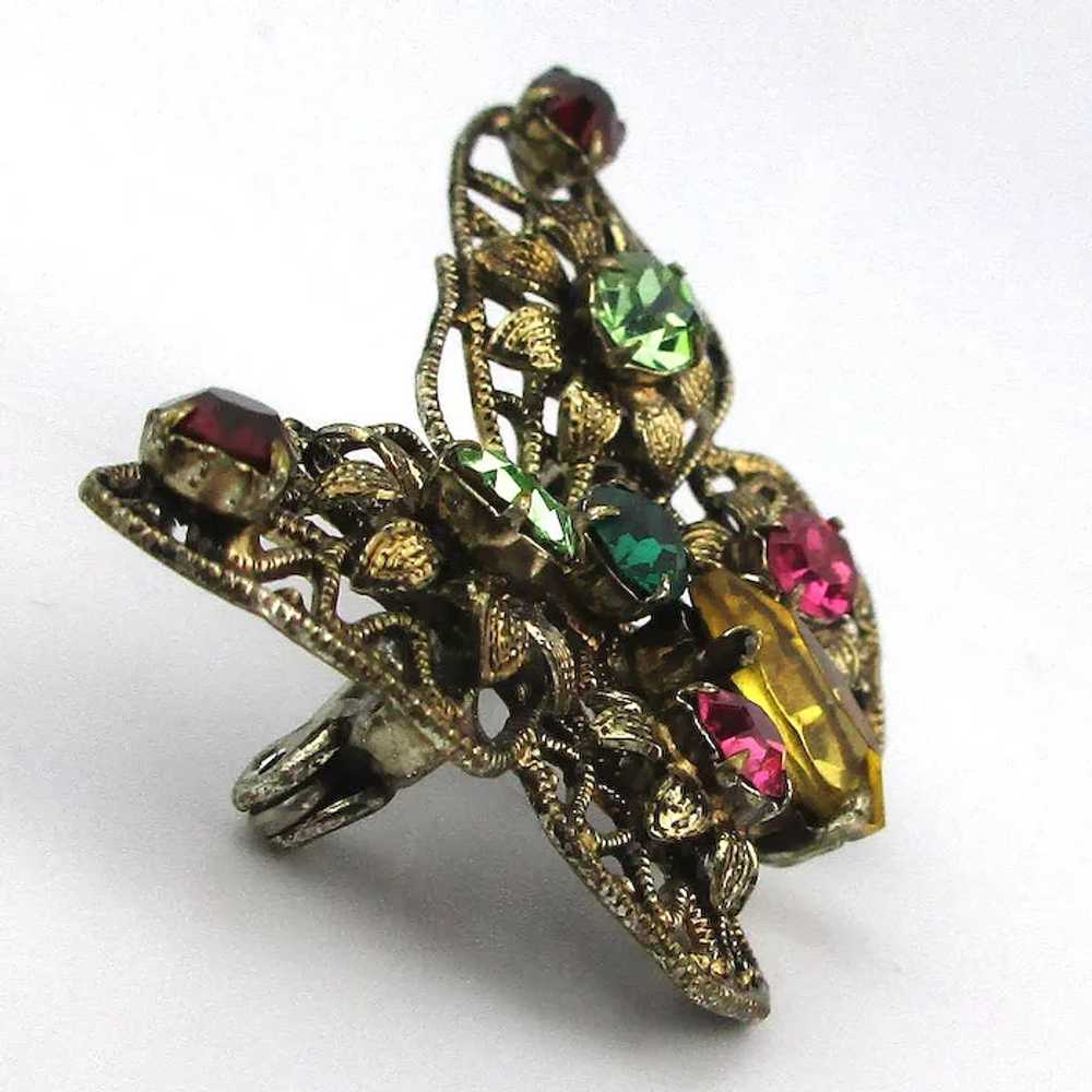 Old Czech Filigree Butterfly Pin w/ Rhinestones - image 2