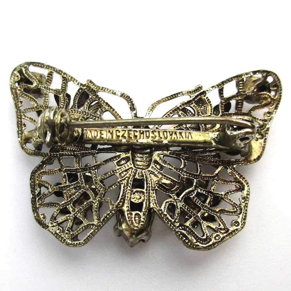 Old Czech Filigree Butterfly Pin w/ Rhinestones - image 5