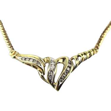Estate 10K Gold Diamond Necklace w Heart