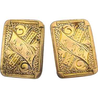 Victorian Gold-Filled Etched Stud Cufflinks - image 1