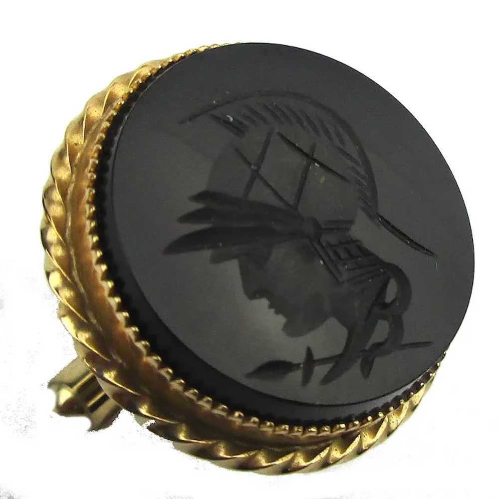 Gold-Filled Black Onyx Warrior Intaglio Cufflinks… - image 2