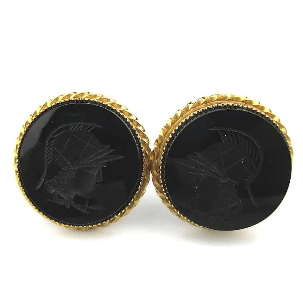 Gold-Filled Black Onyx Warrior Intaglio Cufflinks… - image 3